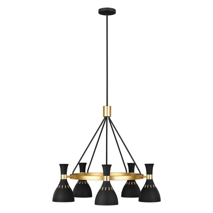 Generation Lighting (Feiss) Joan 5-Light Midnight Black / Burnished Brass Modern Chandelier