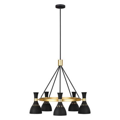 Generation Lighting (Feiss) Joan 5-Light Midnight Black / Burnished Brass Modern Chandelier