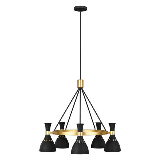 Generation Lighting (Feiss) Joan 5-Light Midnight Black / Burnished Brass Modern Chandelier