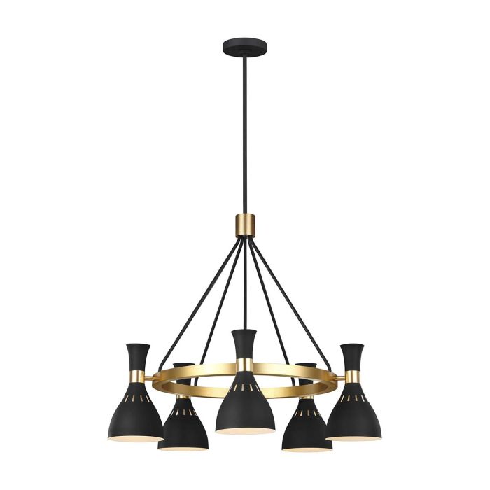 Generation Lighting (Feiss) Joan 5-Light Midnight Black / Burnished Brass Modern Chandelier