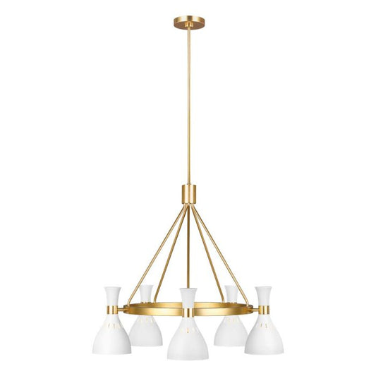 Generation Lighting (Feiss) Joan 5-Light Matte White / Burnished Brass Modern Chandelier