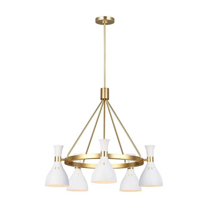 Generation Lighting (Feiss) Joan 5-Light Matte White / Burnished Brass Modern Chandelier