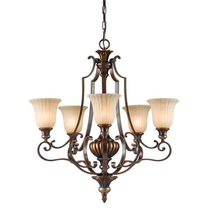 Generation Lighting (Feiss) Kelham Hall 5-Light Firenze Gold / British Bronze Glass Chandelier