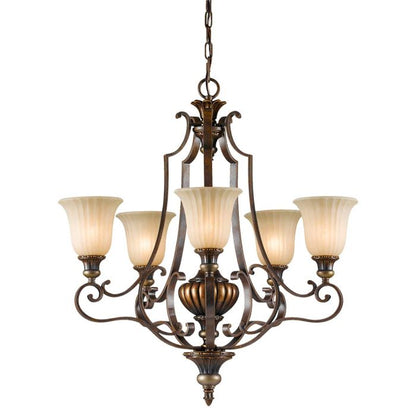 Generation Lighting (Feiss) Kelham Hall 5-Light Firenze Gold / British Bronze Glass Chandelier