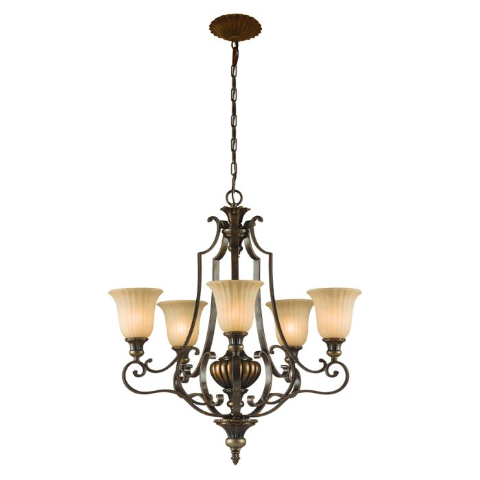 Generation Lighting (Feiss) Kelham Hall 5-Light Firenze Gold / British Bronze Glass Chandelier