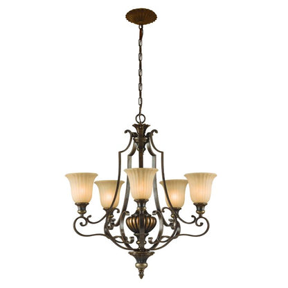 Generation Lighting (Feiss) Kelham Hall 5-Light Firenze Gold / British Bronze Glass Chandelier