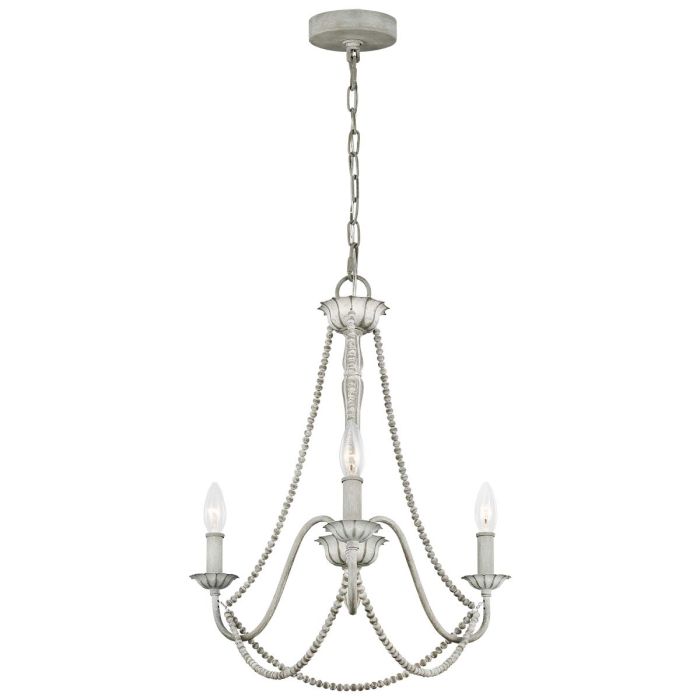 Generation Lighting (Feiss) Maryville 3-Light Washed Grey Wooden Beaded Candle Chandelier