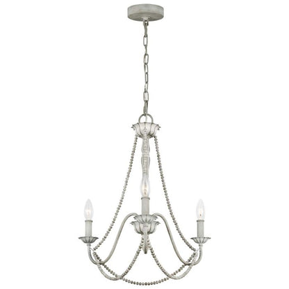 Generation Lighting (Feiss) Maryville 3-Light Washed Grey Wooden Beaded Candle Chandelier