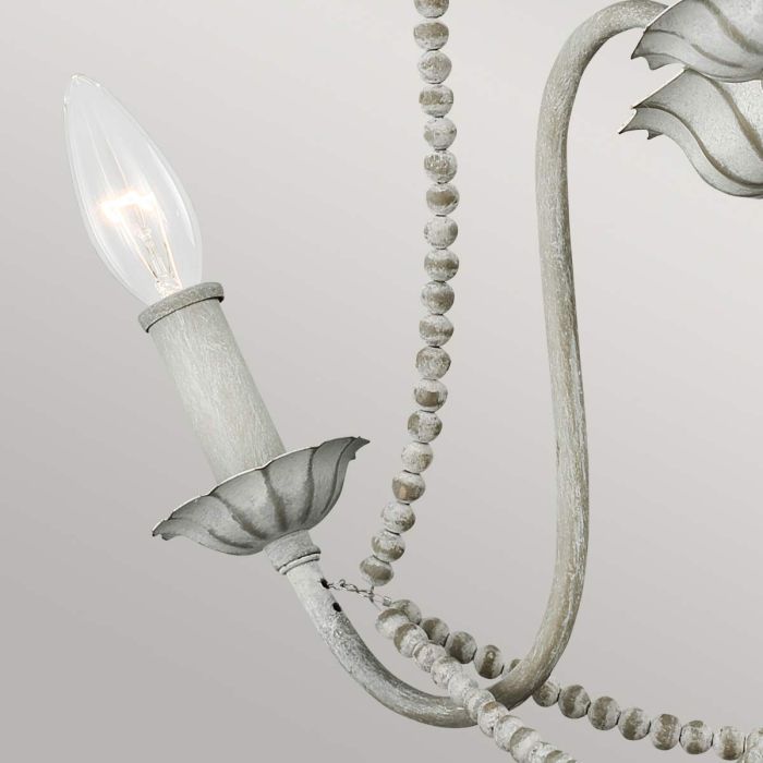 Generation Lighting (Feiss) Maryville 3-Light Washed Grey Wooden Beaded Candle Chandelier