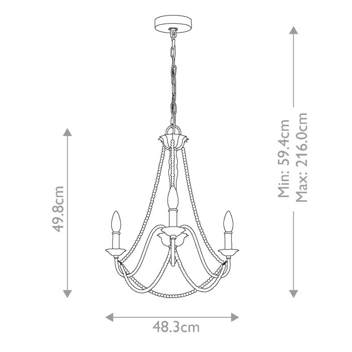 Generation Lighting (Feiss) Maryville 3-Light Washed Grey Wooden Beaded Candle Chandelier