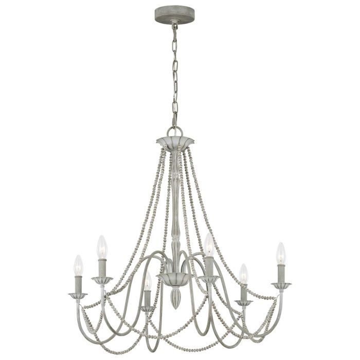 Generation Lighting (Feiss) Maryville 6-Light Washed Grey Wooden Beaded Candle Chandelier