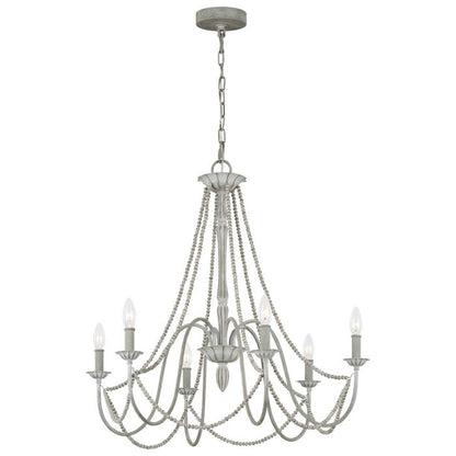 Generation Lighting (Feiss) Maryville 6-Light Washed Grey Wooden Beaded Candle Chandelier