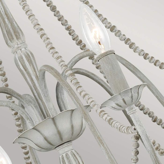 Generation Lighting (Feiss) Maryville 6-Light Washed Grey Wooden Beaded Candle Chandelier