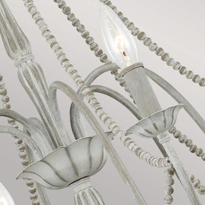 Generation Lighting (Feiss) Maryville 6-Light Washed Grey Wooden Beaded Candle Chandelier