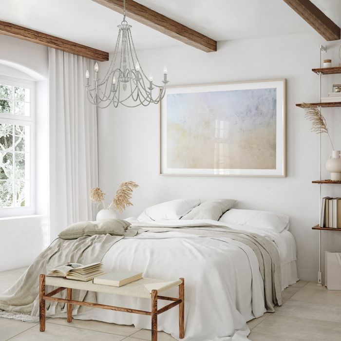 Generation Lighting (Feiss) Maryville 6-Light Washed Grey Wooden Beaded Candle Chandelier