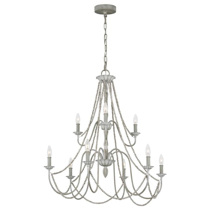 Generation Lighting (Feiss) Maryville 9-Light Washed Grey Wooden Beaded Candle Chandelier