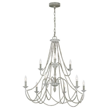 Generation Lighting (Feiss) Maryville 9-Light Washed Grey Wooden Beaded Candle Chandelier