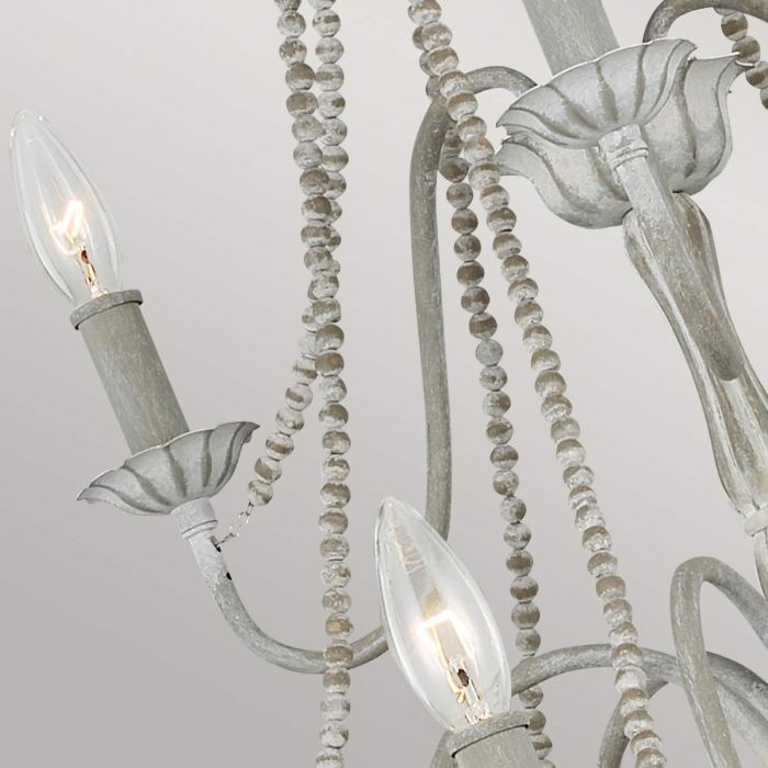 Generation Lighting (Feiss) Maryville 9-Light Washed Grey Wooden Beaded Candle Chandelier