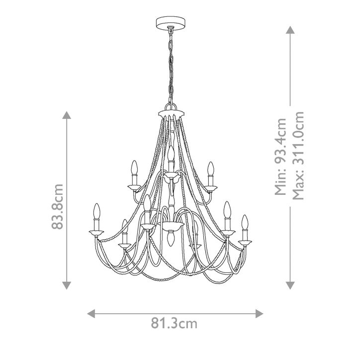 Generation Lighting (Feiss) Maryville 9-Light Washed Grey Wooden Beaded Candle Chandelier