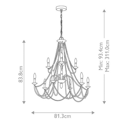 Generation Lighting (Feiss) Maryville 9-Light Washed Grey Wooden Beaded Candle Chandelier