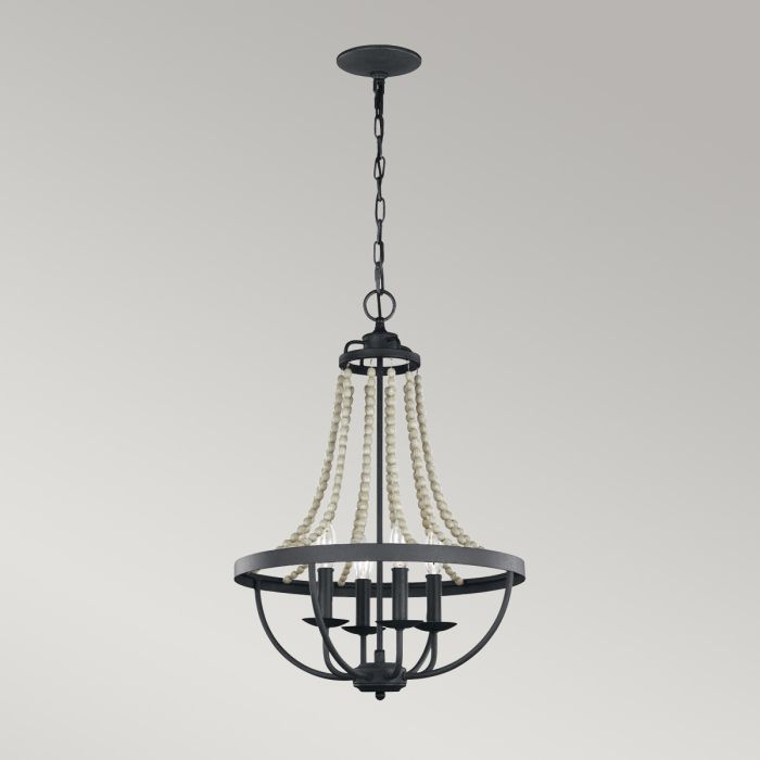 Generation Lighting (Feiss) Nori 4-Light Dark Weathered Zinc with Driftwood Grey Cage Chandelier