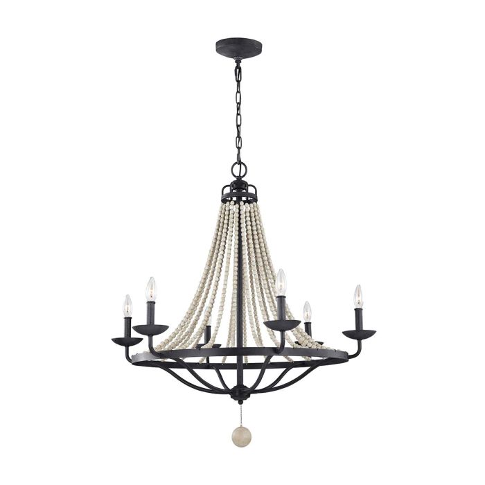 Generation Lighting (Feiss) Nori 6-Light Dark Weathered Zinc with Driftwood Grey Wagon Wheel Chandelier