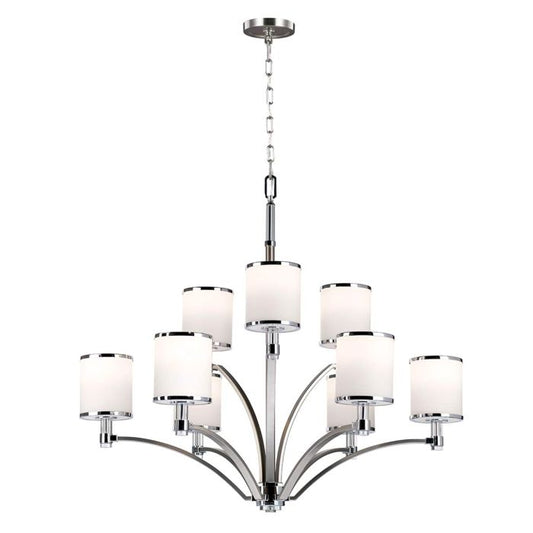Generation Lighting (Feiss) Prospect Park 9-Light Satin Nickel with Chrome Opal Glass Chandelier