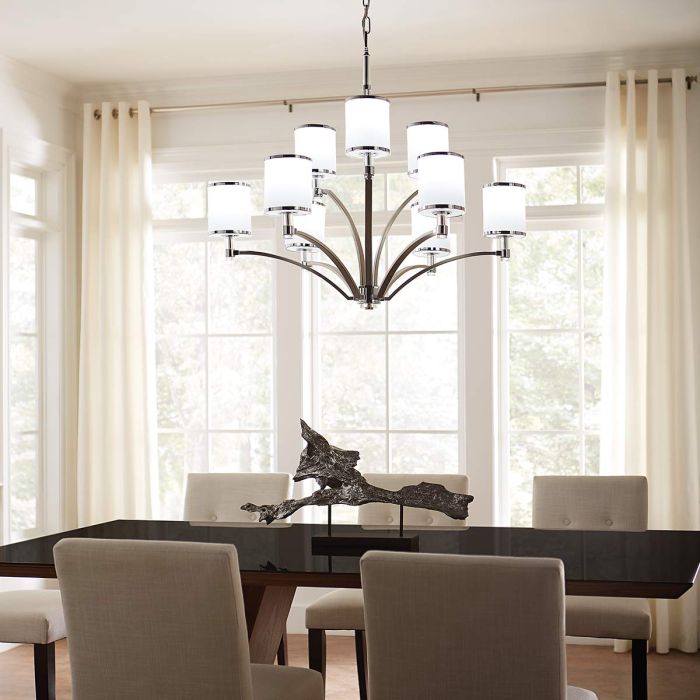 Generation Lighting (Feiss) Prospect Park 9-Light Satin Nickel with Chrome Opal Glass Chandelier