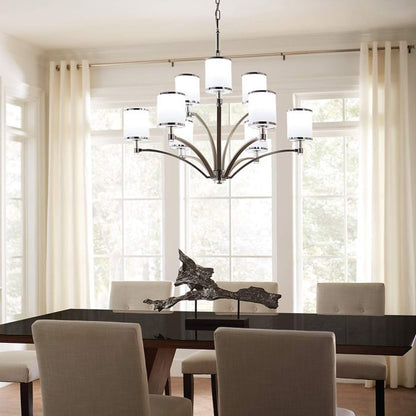 Generation Lighting (Feiss) Prospect Park 9-Light Satin Nickel with Chrome Opal Glass Chandelier