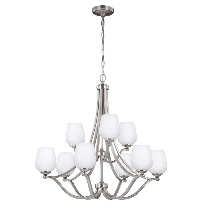 Generation Lighting (Feiss) Vintner 9-Light Satin Nickel Opal Glass Chandelier