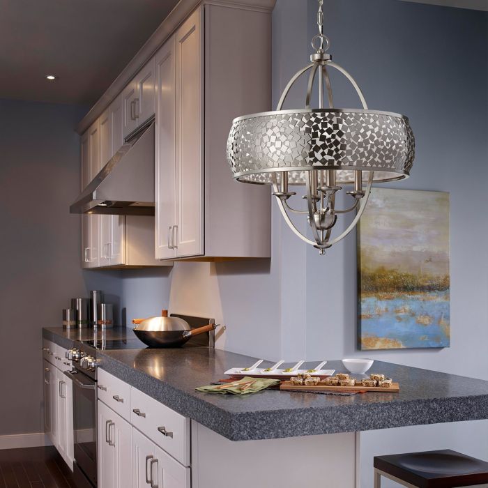 Generation Lighting (Feiss) Zara 4-Light Large Brushed Steel Drum Chandelier