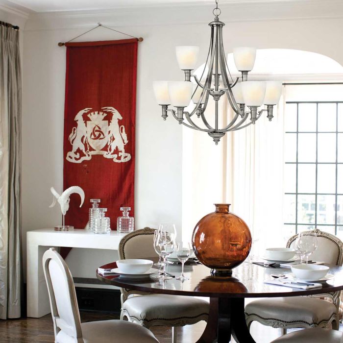 Hinkley Bolla 9-Light Brushed Nickel Glass Chandelier