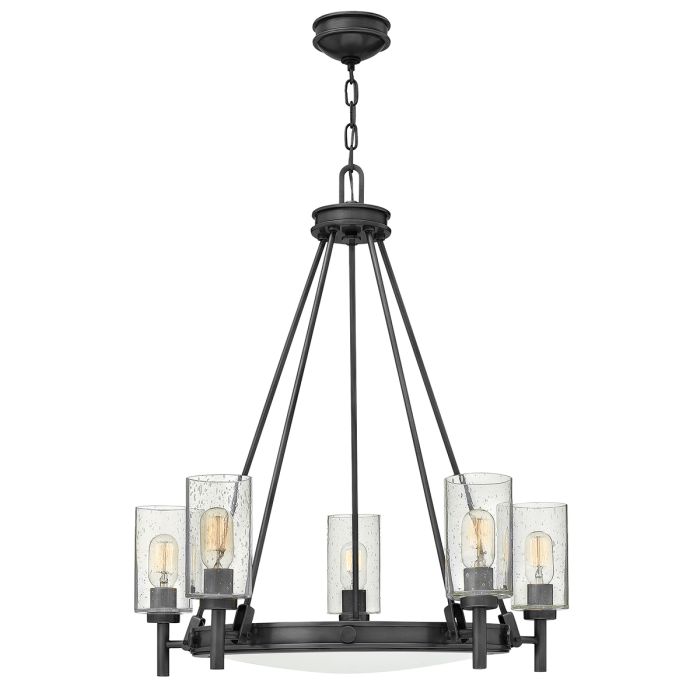 Hinkley Collier 5-Light Black Oxide Modern Chandelier with Clear Seeded and Off-White Glass