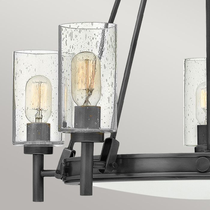 Hinkley Collier 5-Light Black Oxide Modern Chandelier with Clear Seeded and Off-White Glass