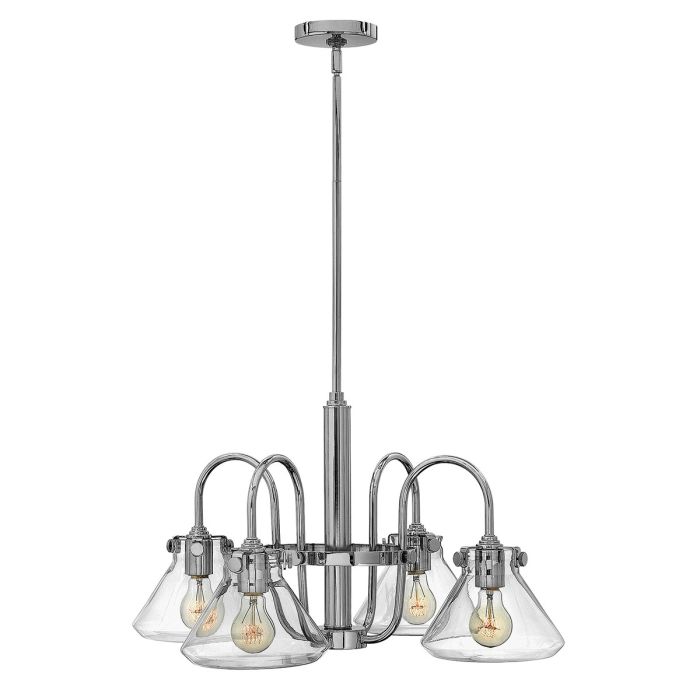 Hinkley Congress 4-Light Clear Glass Chrome Industrial Chandelier