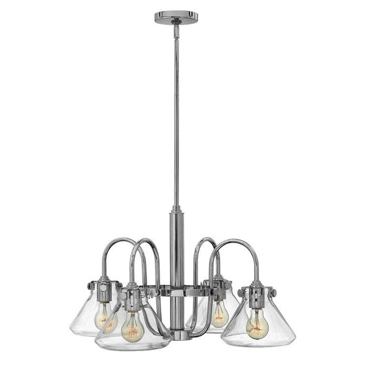 Hinkley Congress 4-Light Clear Glass Chrome Industrial Chandelier