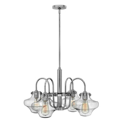Hinkley Congress 4-Light Clear Tiered Glass Chrome Industrial Chandelier