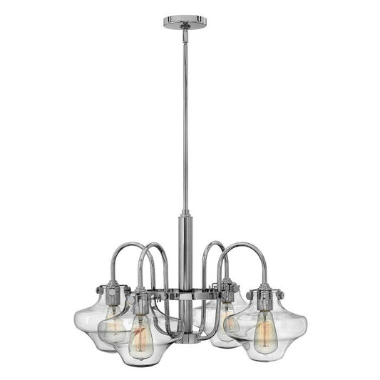 Hinkley Congress 4-Light Clear Tiered Glass Chrome Industrial Chandelier
