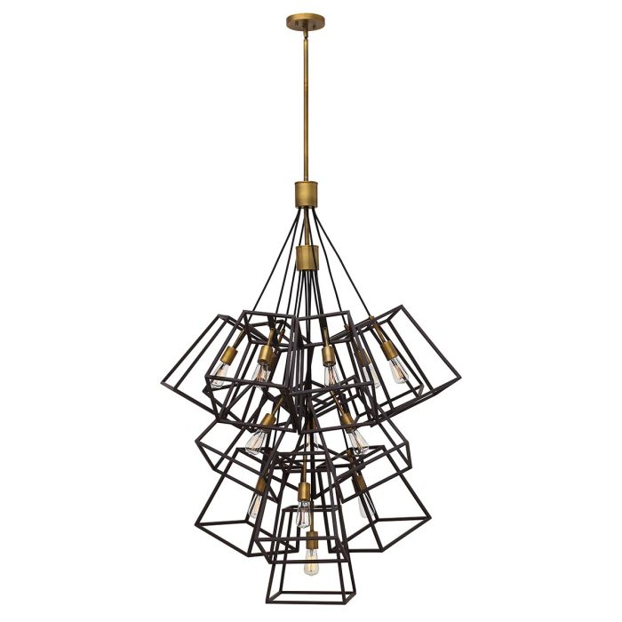 Hinkley Fulton 13-Light Bronze and Brass Large Foyer Cage Chandelier
