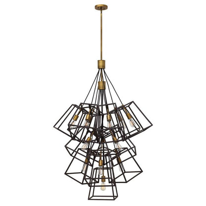 Hinkley Fulton 13-Light Bronze and Brass Large Foyer Cage Chandelier