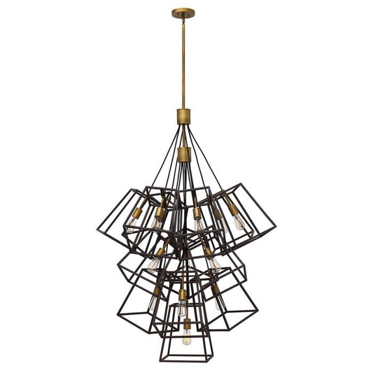 Hinkley Fulton 13-Light Bronze and Brass Large Foyer Cage Chandelier