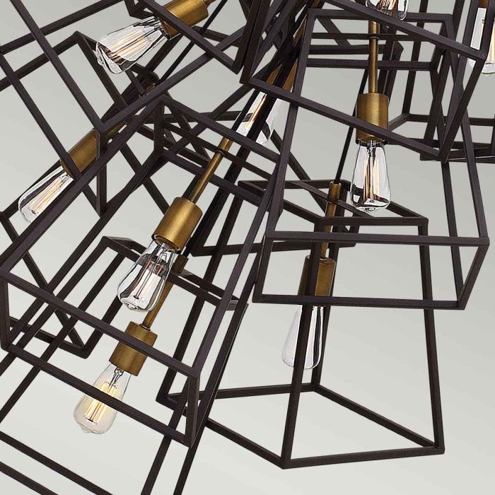Hinkley Fulton 13-Light Bronze and Brass Large Foyer Cage Chandelier