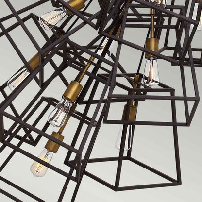 Hinkley Fulton 13-Light Bronze and Brass Large Foyer Cage Chandelier