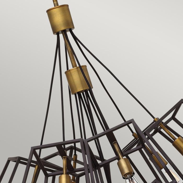 Hinkley Fulton 13-Light Bronze and Brass Large Foyer Cage Chandelier