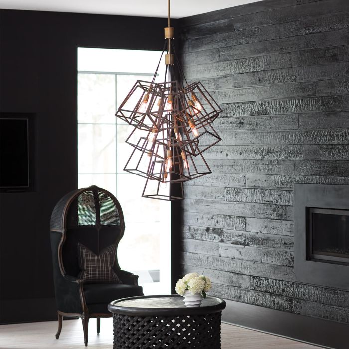 Hinkley Fulton 13-Light Bronze and Brass Large Foyer Cage Chandelier