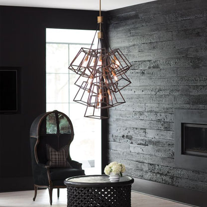 Hinkley Fulton 13-Light Bronze and Brass Large Foyer Cage Chandelier