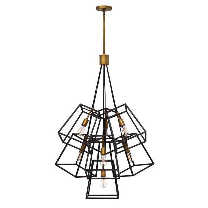 Hinkley Fulton 7-Light Bronze and Brass Cage Chandelier