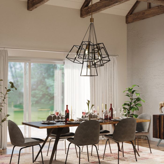 Hinkley Fulton 7-Light Bronze and Brass Cage Chandelier