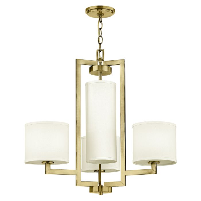 Hinkley Hampton 4-Light Brushed Brass Modern Chandelier with White Linen Shades