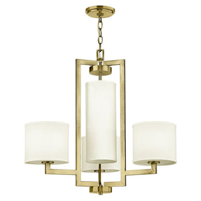 Hinkley Hampton 4-Light Brushed Brass Modern Chandelier with White Linen Shades